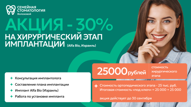 Хирургический этап имплантации (Alfa Bio, Израиль) за 25 тыс.руб